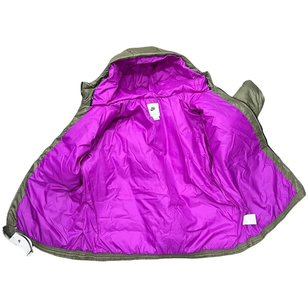 Nike Coat Women’s‎ 1X Green Puffer Back Center Swoosh Therma Fit Hoodie Full Zip